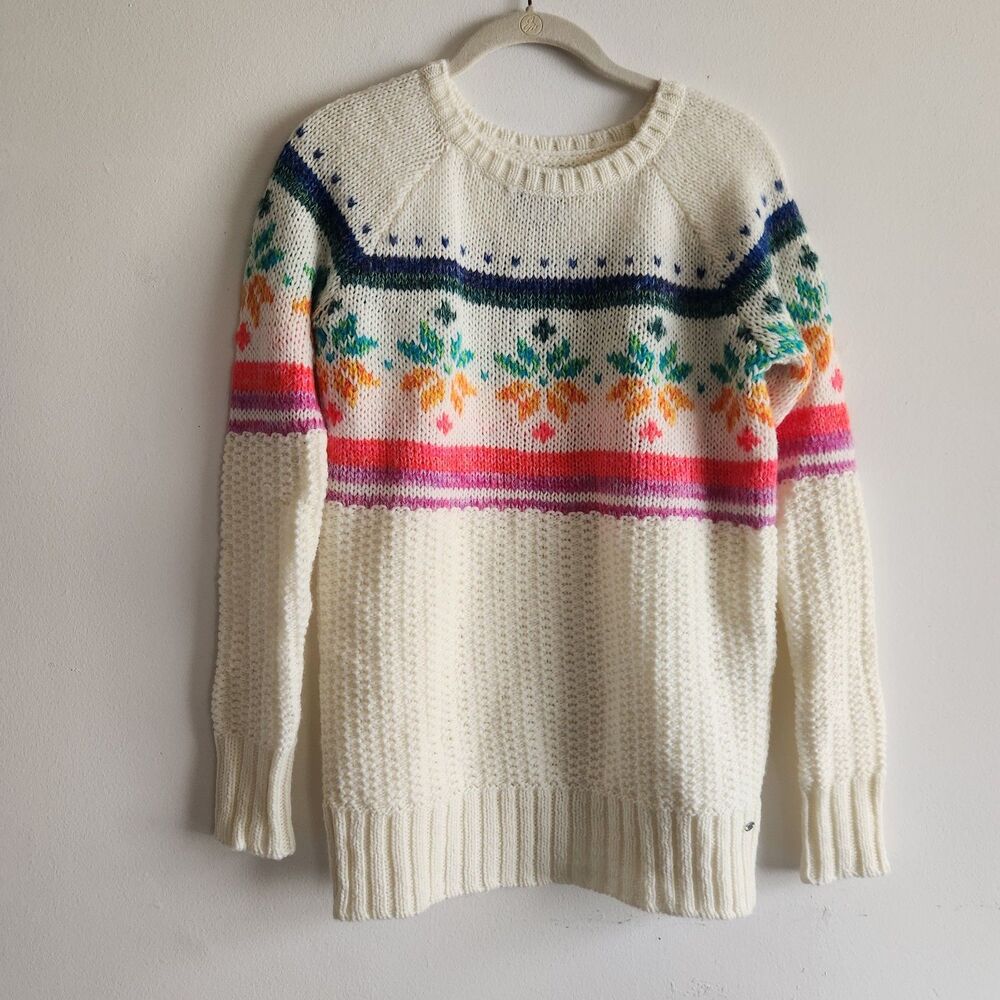 American Eagle Snowflake Jegging Wool Blend Crewneck Sweater Colorful XS chunky